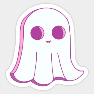 Cute pink Halloween ghost. Original illustrations in cartoon retro style. Sticker